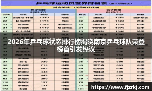 2026年乒乓球状态排行榜揭晓南京乒乓球队荣登榜首引发热议